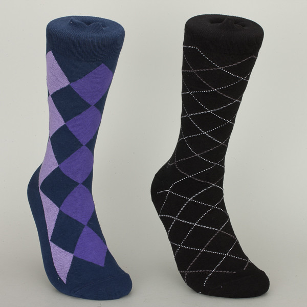 Calcetines azules/del negro de Rhombbus del algodón del vestido para el tamaño por encargo de los hombres jovenes